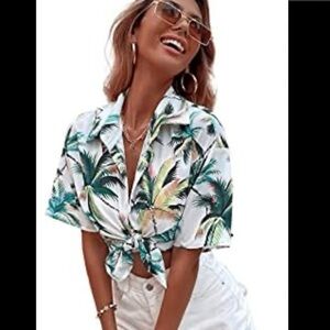 Tropical Palm tree vacation button down shirt size medium